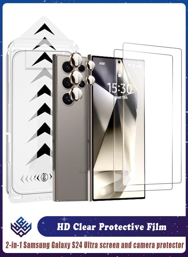 WAEKIL Samsung Galaxy S24 Ultra Screen Protector 2-Pack, Includes Lens Protector, HD Clear Protective Film for 6.8-inch S24 Ultra, 3D Curved Upgrade, Easy Installation, Military-Grade Protection, Case-Friendly - Image 1